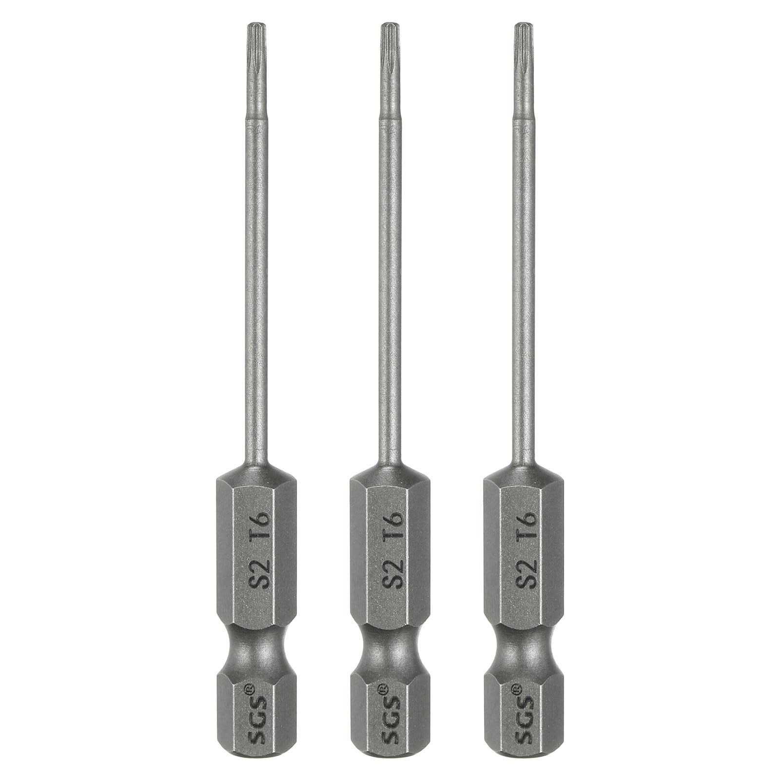 HARFINGTON 3pcs T6 Torx Head Screwdriver Bit 1/4" Hex x 2.6"(65mm), Gray