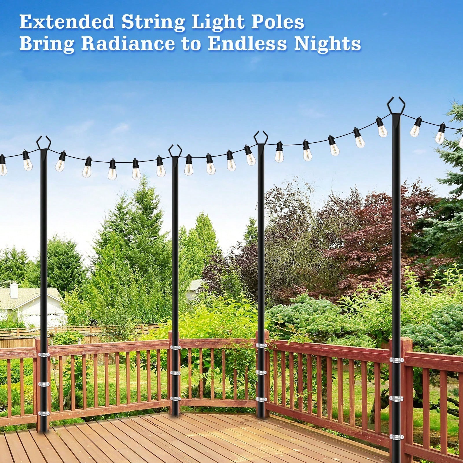 10ft 4 Pack Metal String Light Poles With 3 Prong Base For Outdoor Patio Decor