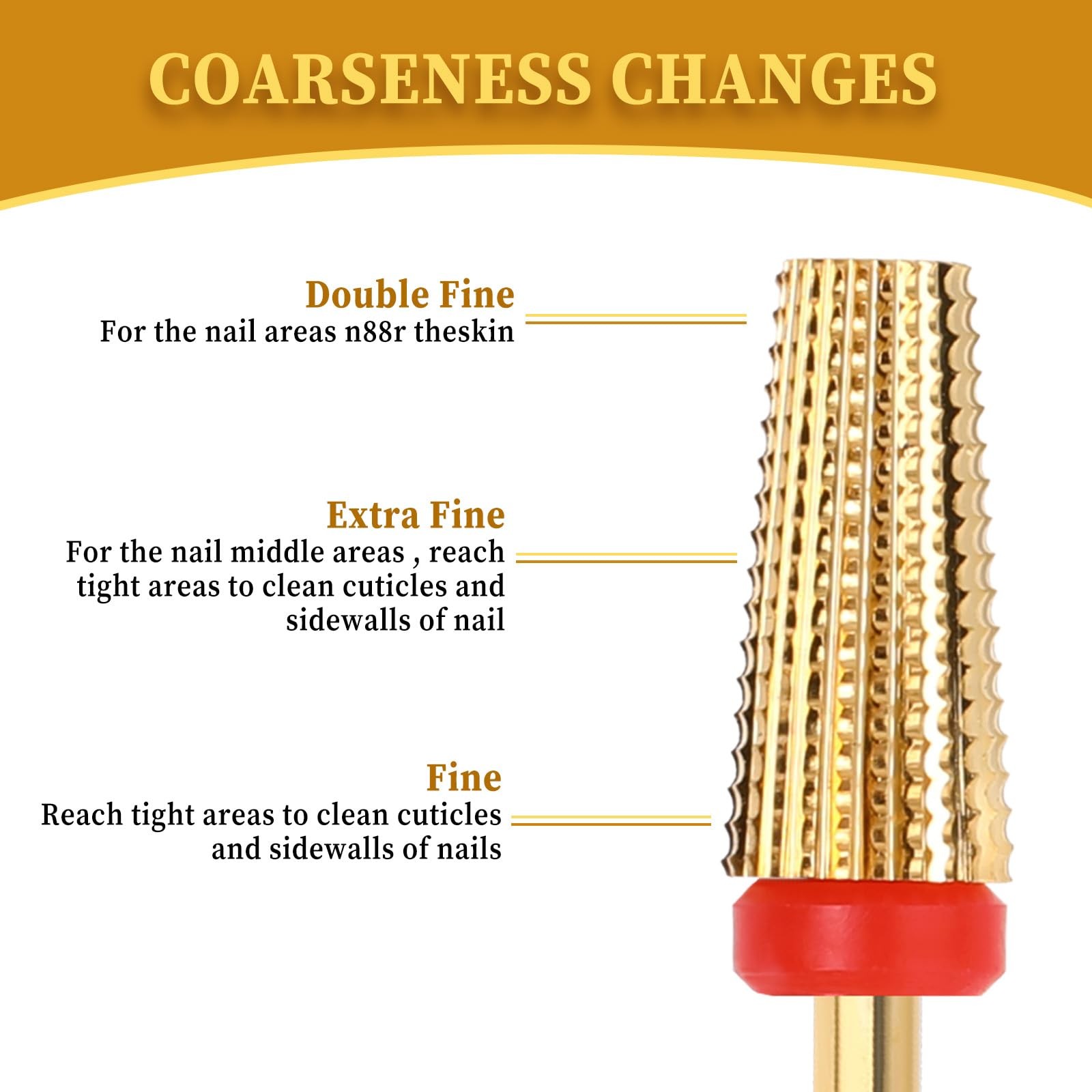 5 in 1 Nail Drill Bits Carbide Tungsten Two Way Rotate Gold