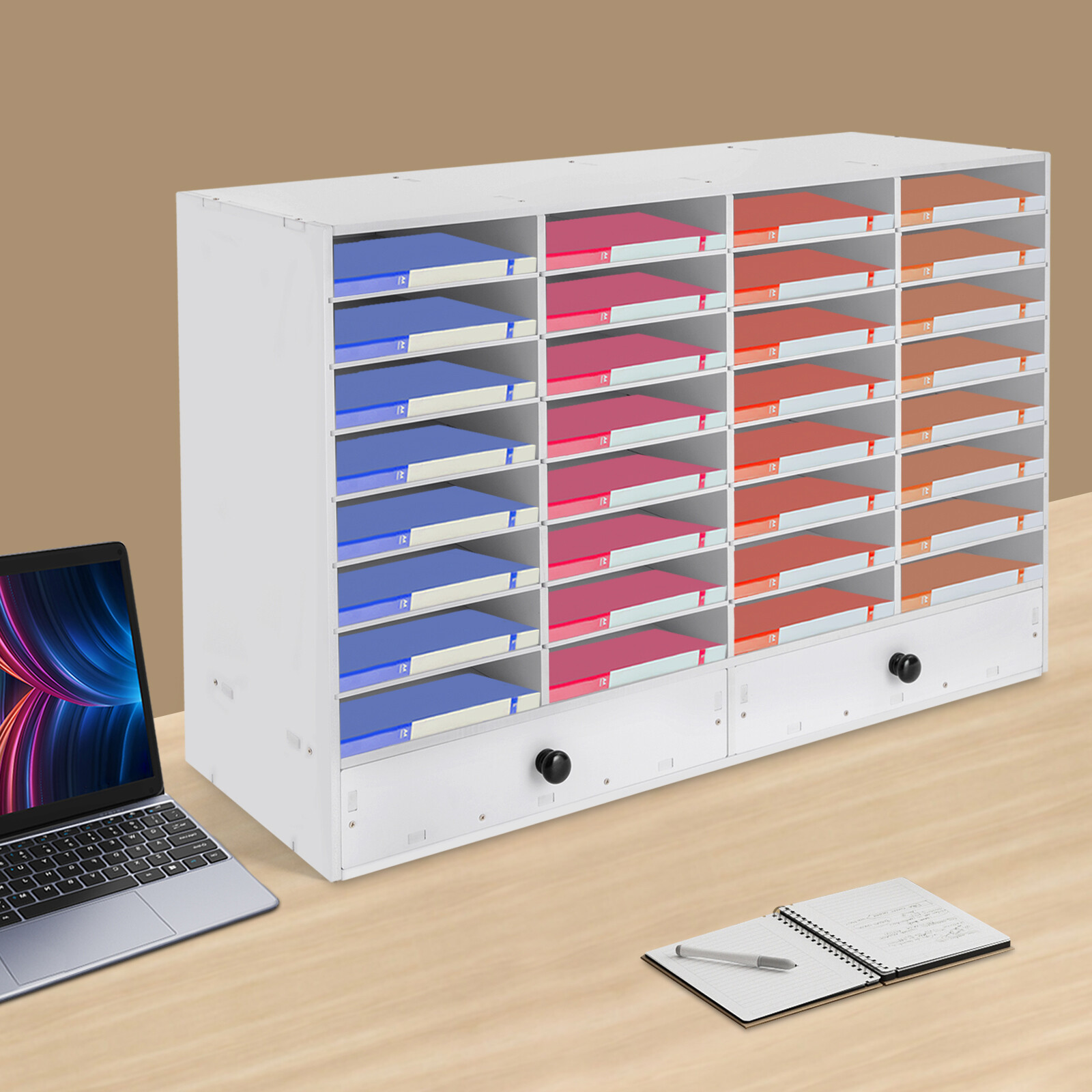 PVC Literature Organizer Adjustable File Sorter Stackable 32 Compartments White