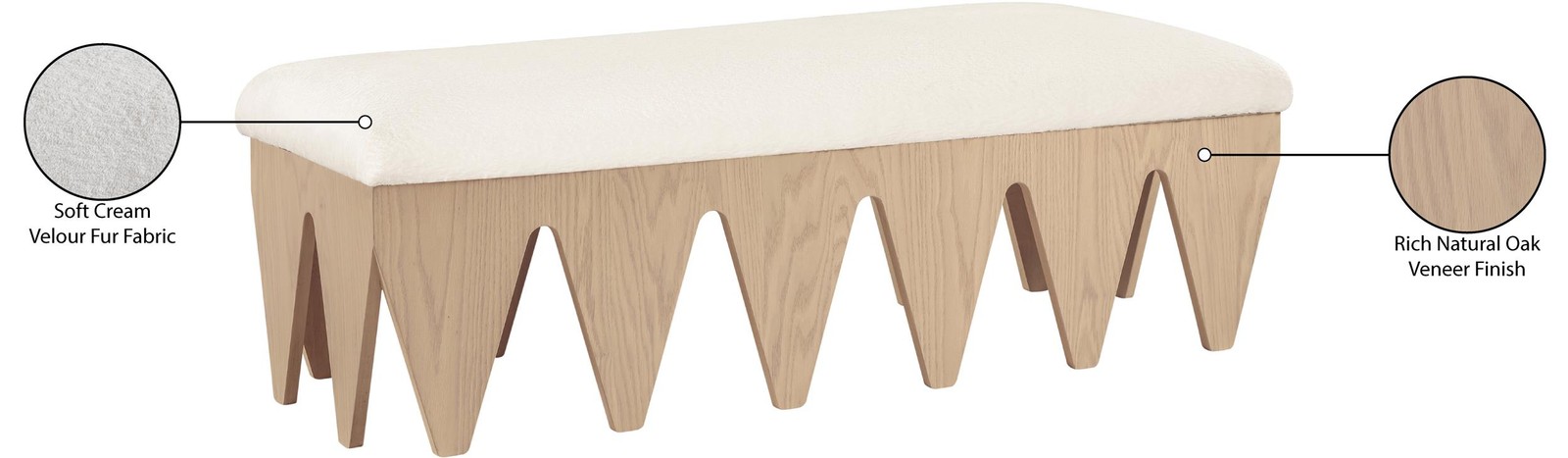 Meridian Furniture Altair Cream Velour Fur Fabric Bench