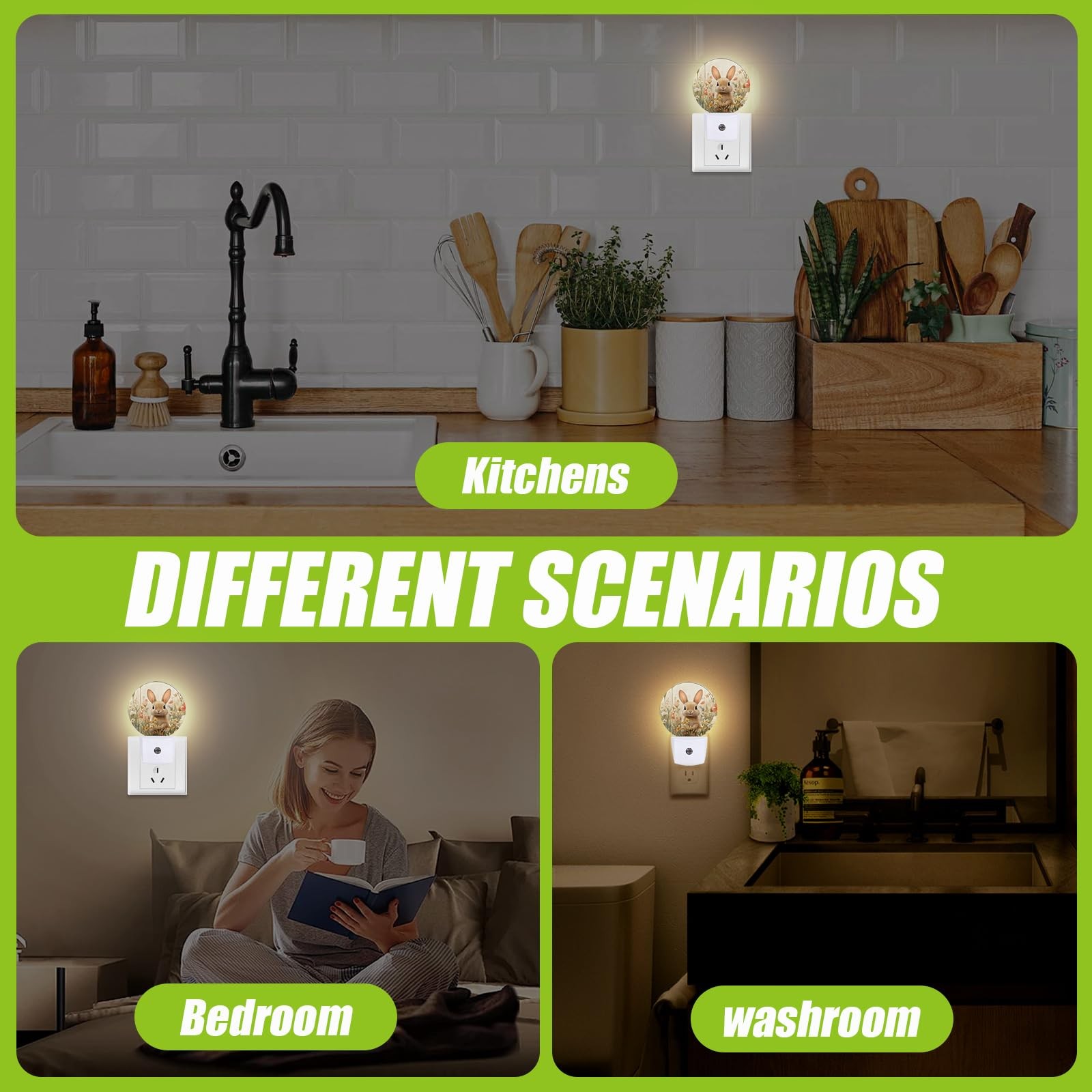 1 PCS Cute Rabbit Night Light DuskToDawn Sensor Spring Wildflowers PlugIn