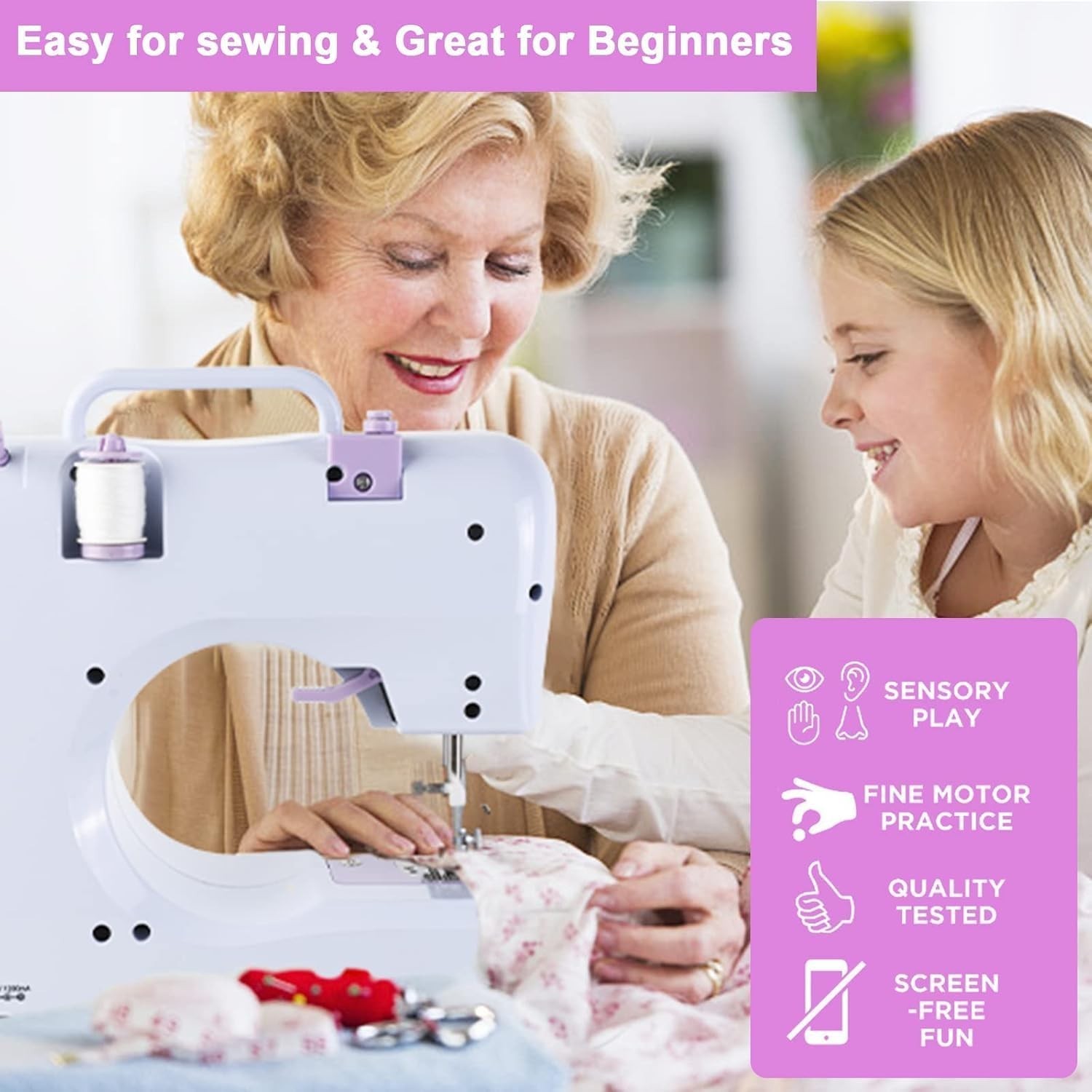 Lightweight 2-Speed Sewing Machine for Beginners & Kids - 12 Stitch Patterns