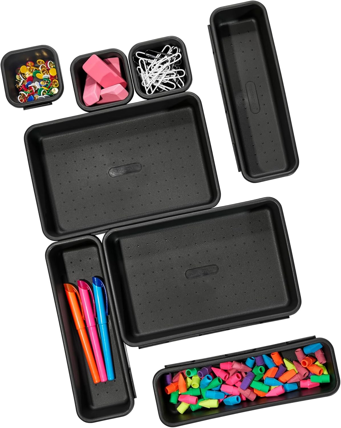 8-Piece Interlocking Bin Pack for Drawer Organization, Plastic Interlo