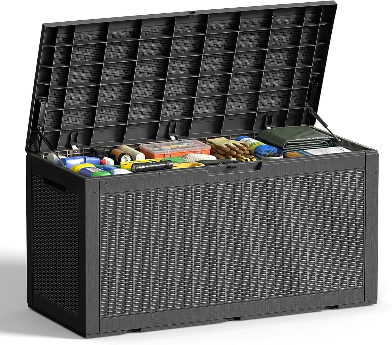 Outdoor Storage Box 100 Gallon Deck Box Resin Outdoor Toy Storage with Lockable