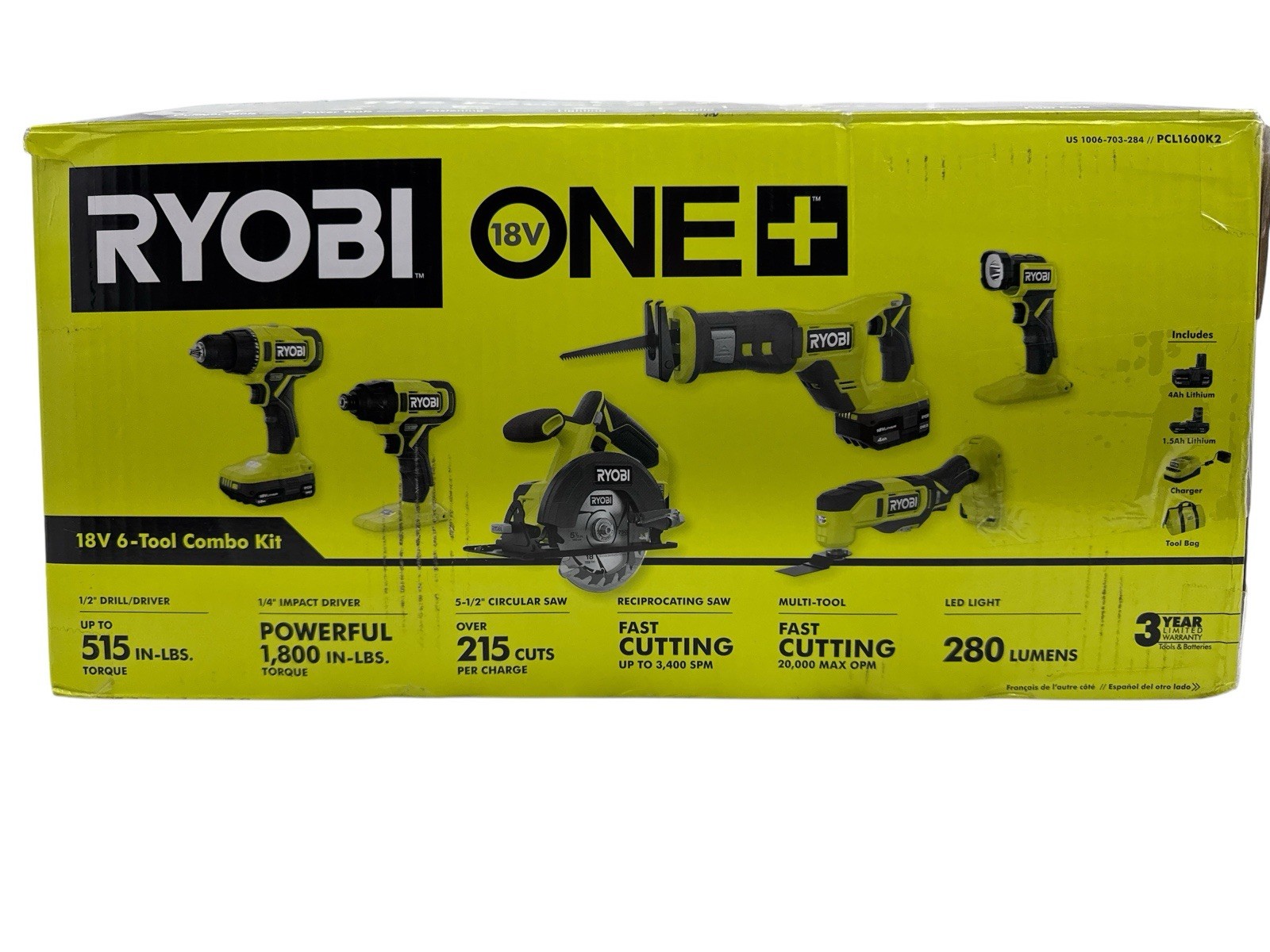 Ryobi ONE+ 18V 6-Tool Combo Set w/ 2 Batteries PCL1600K2 (OB)
