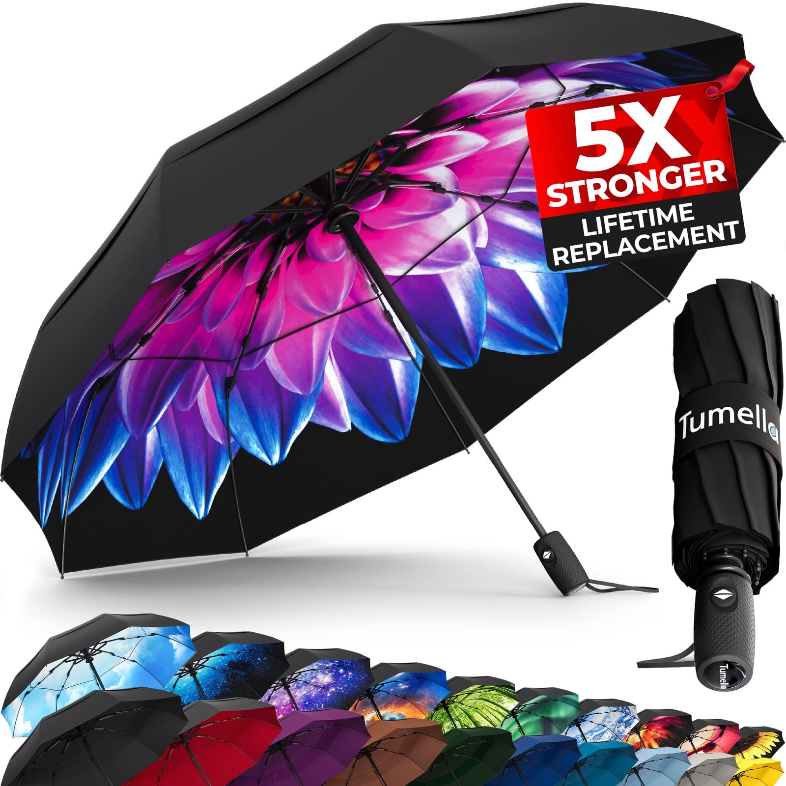 TUMELLA Strongest Windproof Travel Umbrella 42 inch, 1-pack Purple Dahlia