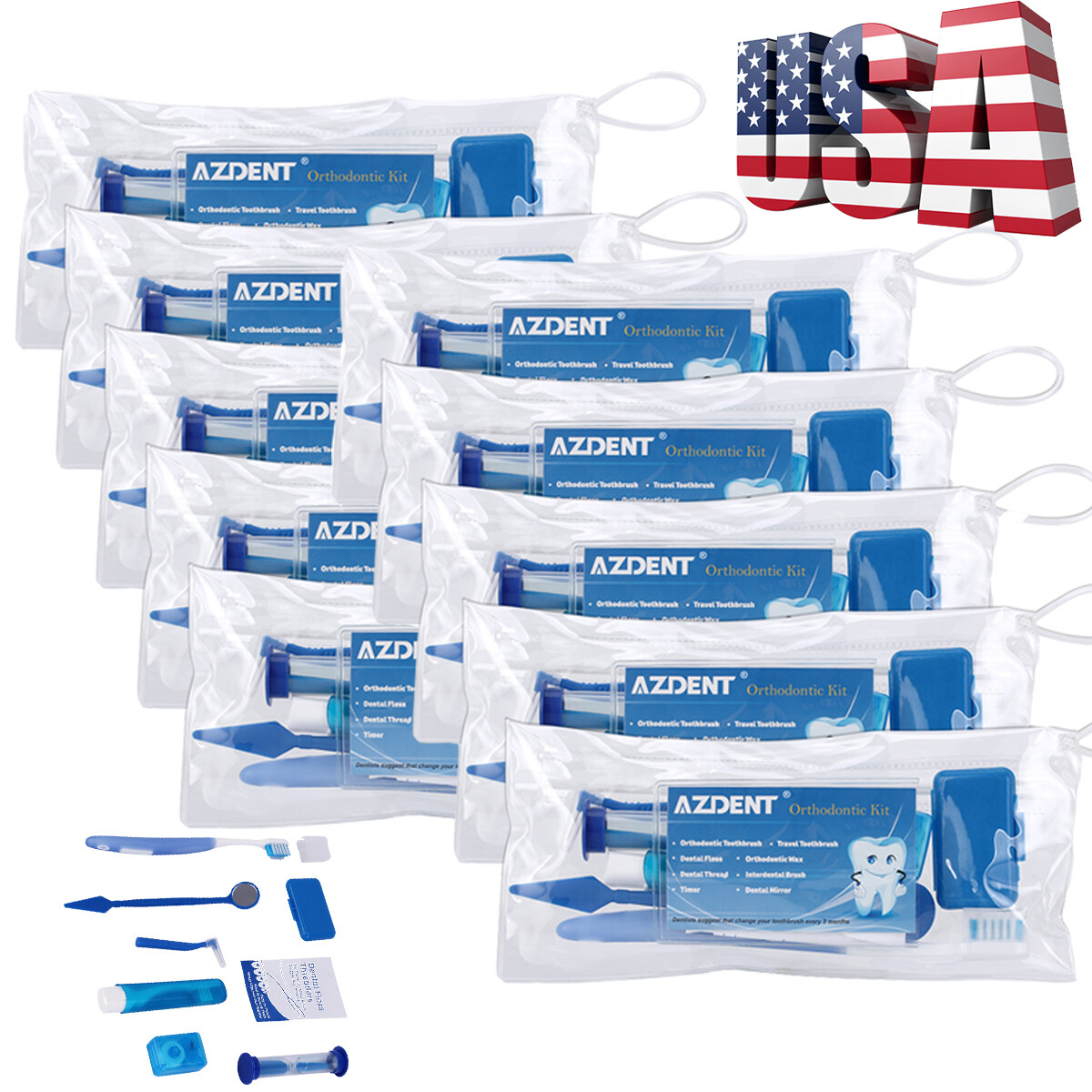 USA 10X AZDENT Dental Orthodontic Brush Ties Toothbrush Interdental Brush Floss