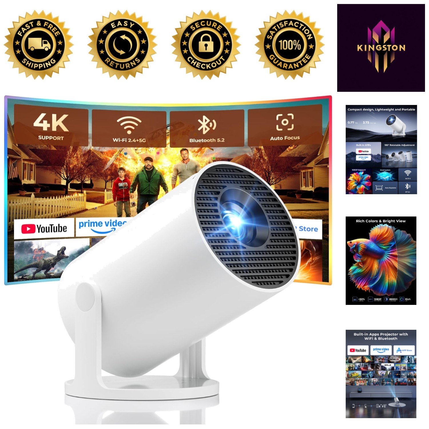 Ultra-Portable Mini Projector with WiFi/Bluetooth for 4K Streaming & Starry Sky