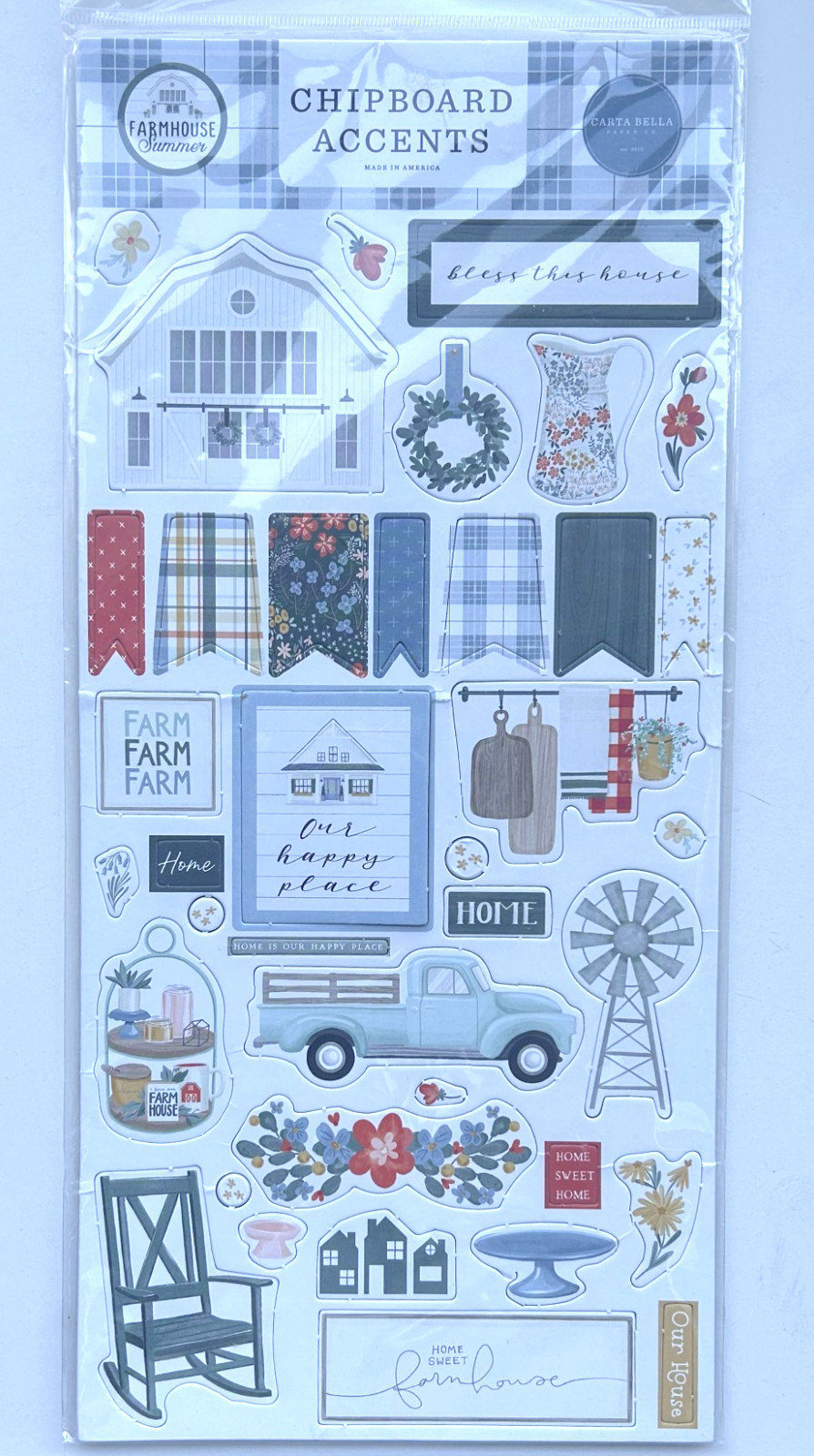 New Farmhouse Summer Chipboard Accents by Carta Bella Paper Co Item#CBFAS150021