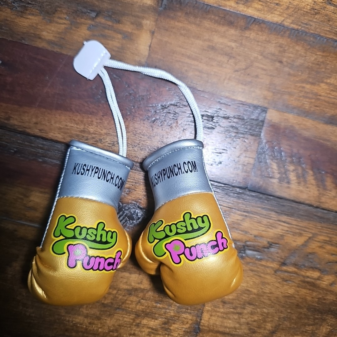 Kushy Punch Boxing Gloves Mini Car Mirror Hanger Gold Gloves Rare Stoner