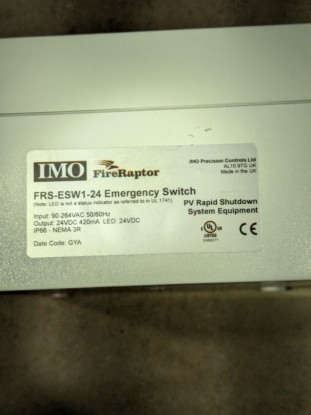 FRS-CBLD2 FireRaptor solar emergency shut down button with cord