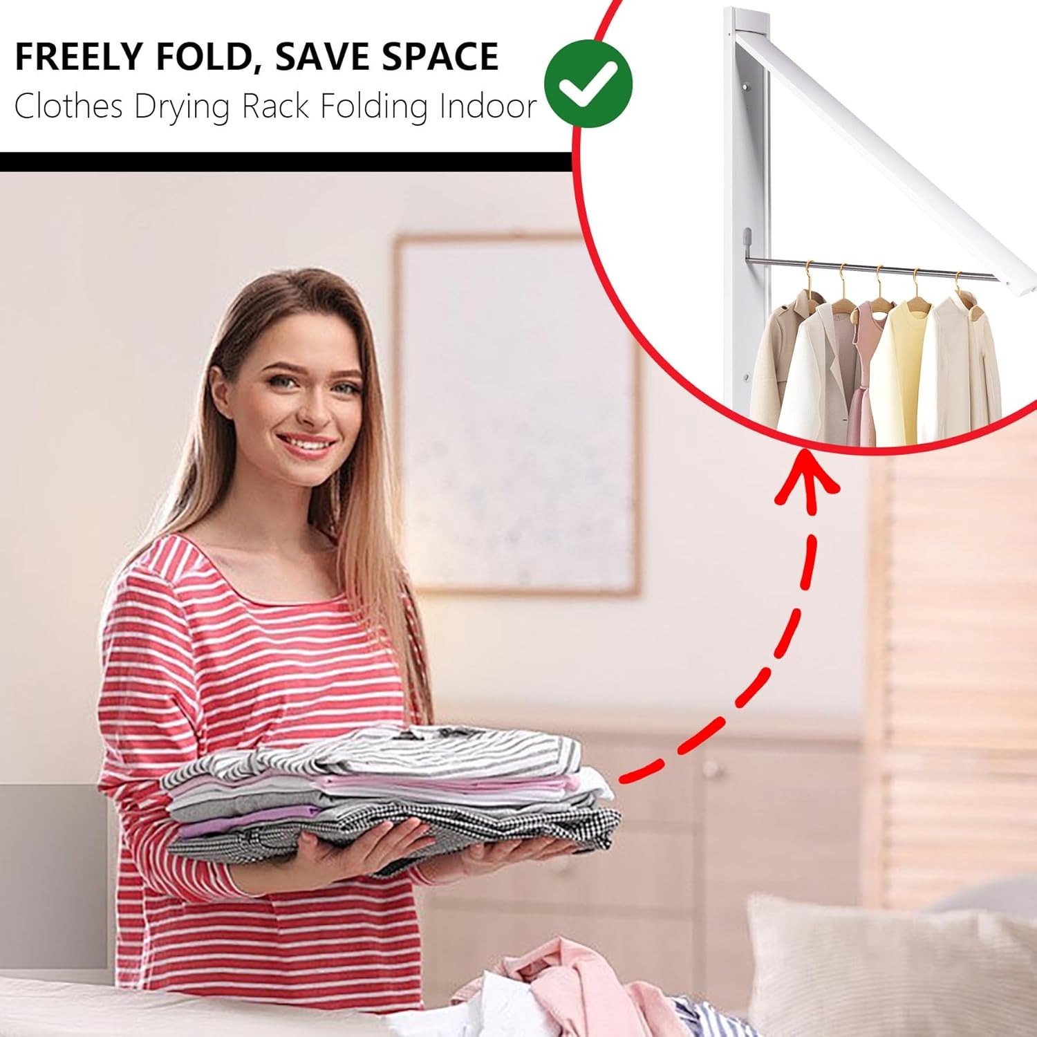 Retractable Clothes Drying Rack，Space Saver Wall Mounted Folding Hanger for La