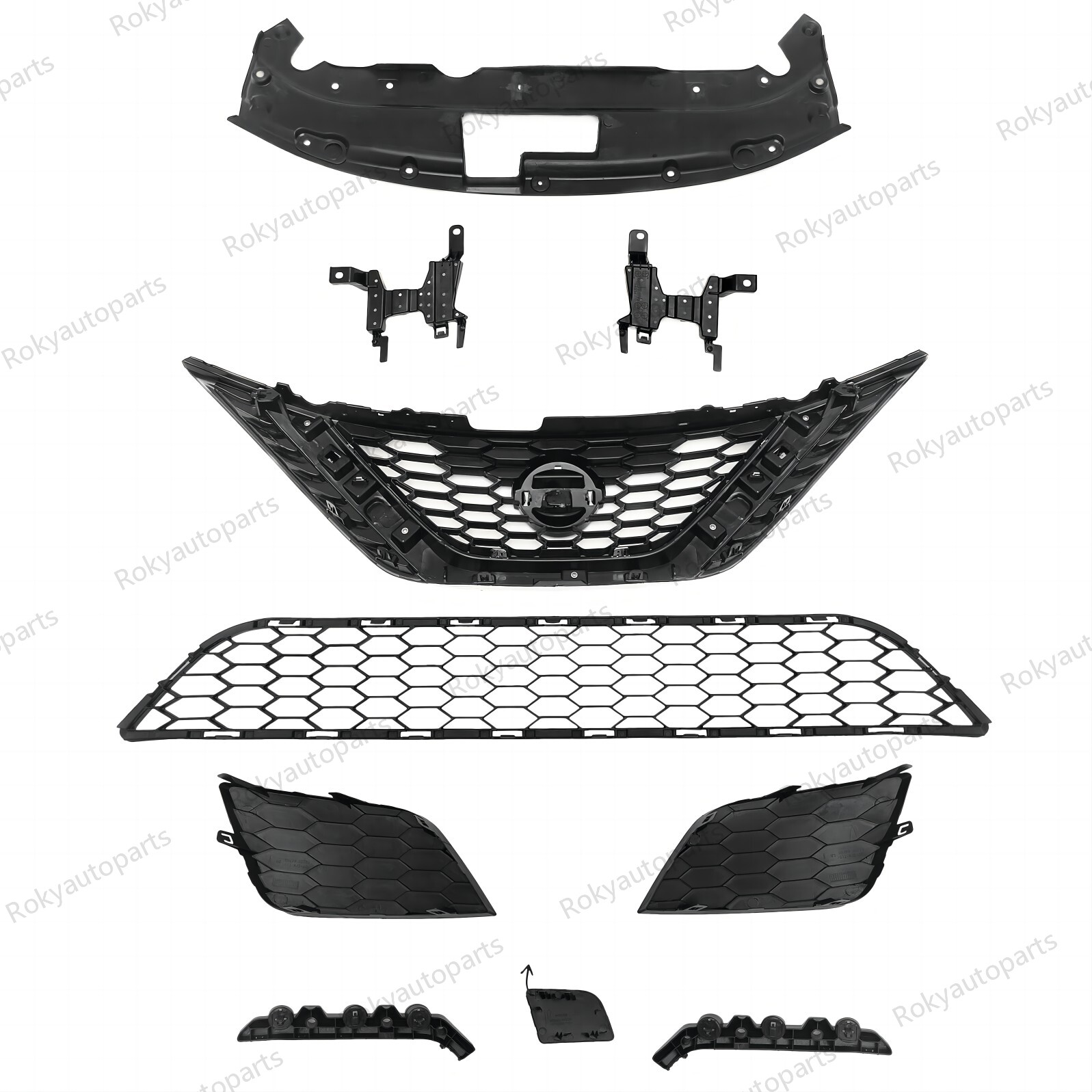 10PC For Sentra 2016-2019 Front Bumper Upper Chrome Grille Brackets Lower Mesh