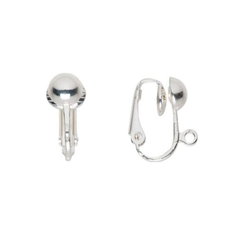 Clip On Earring Hooks Findings Silver Plated 6mm Half Ball 4pcs