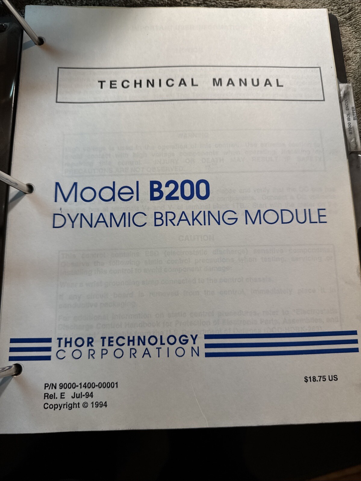 Thor Drives Service manual 7000/8000L, AC Vector Control. Technical Instructions