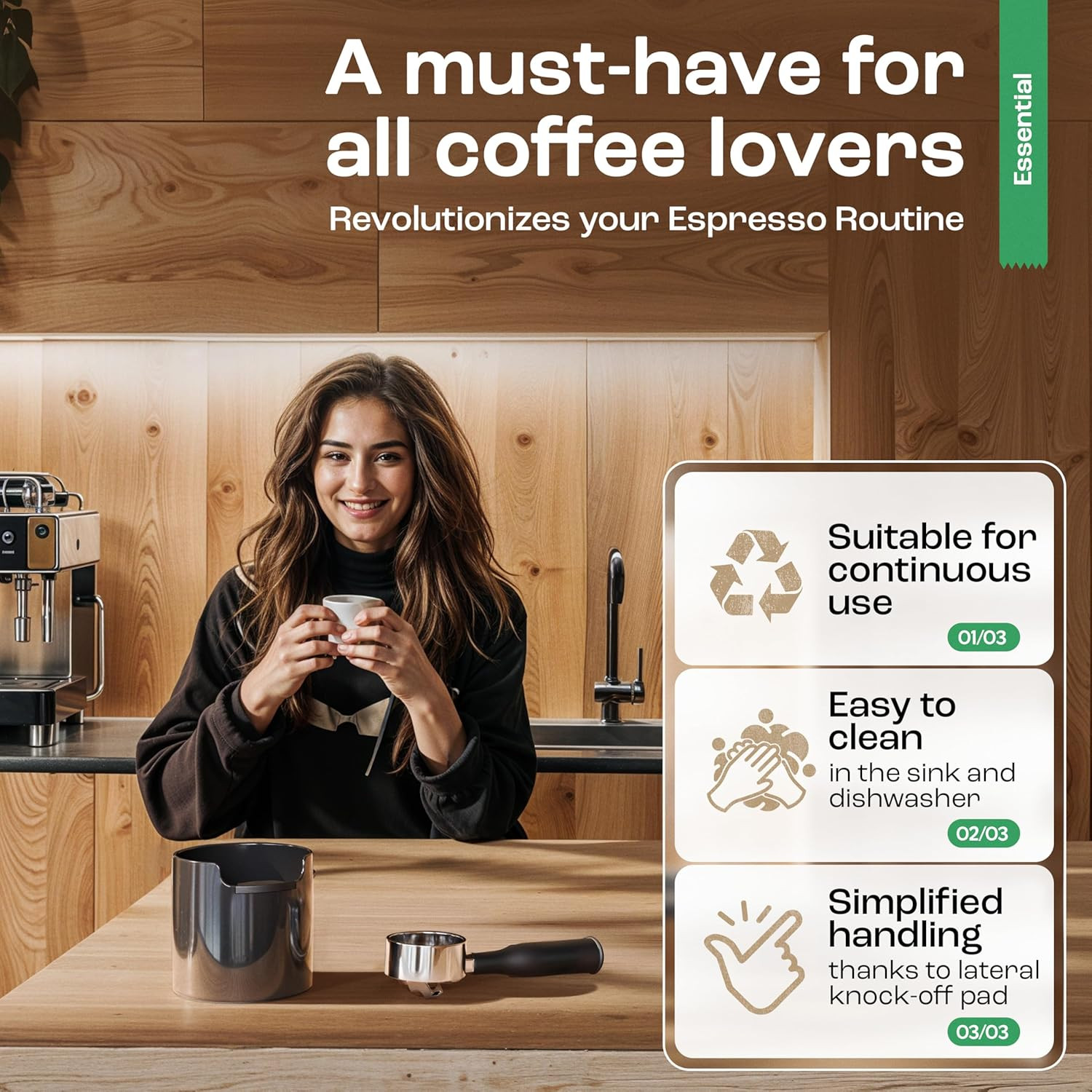 Homeffect Knock Box for Coffee Grounds - Innovative Barista Accessory with Impro