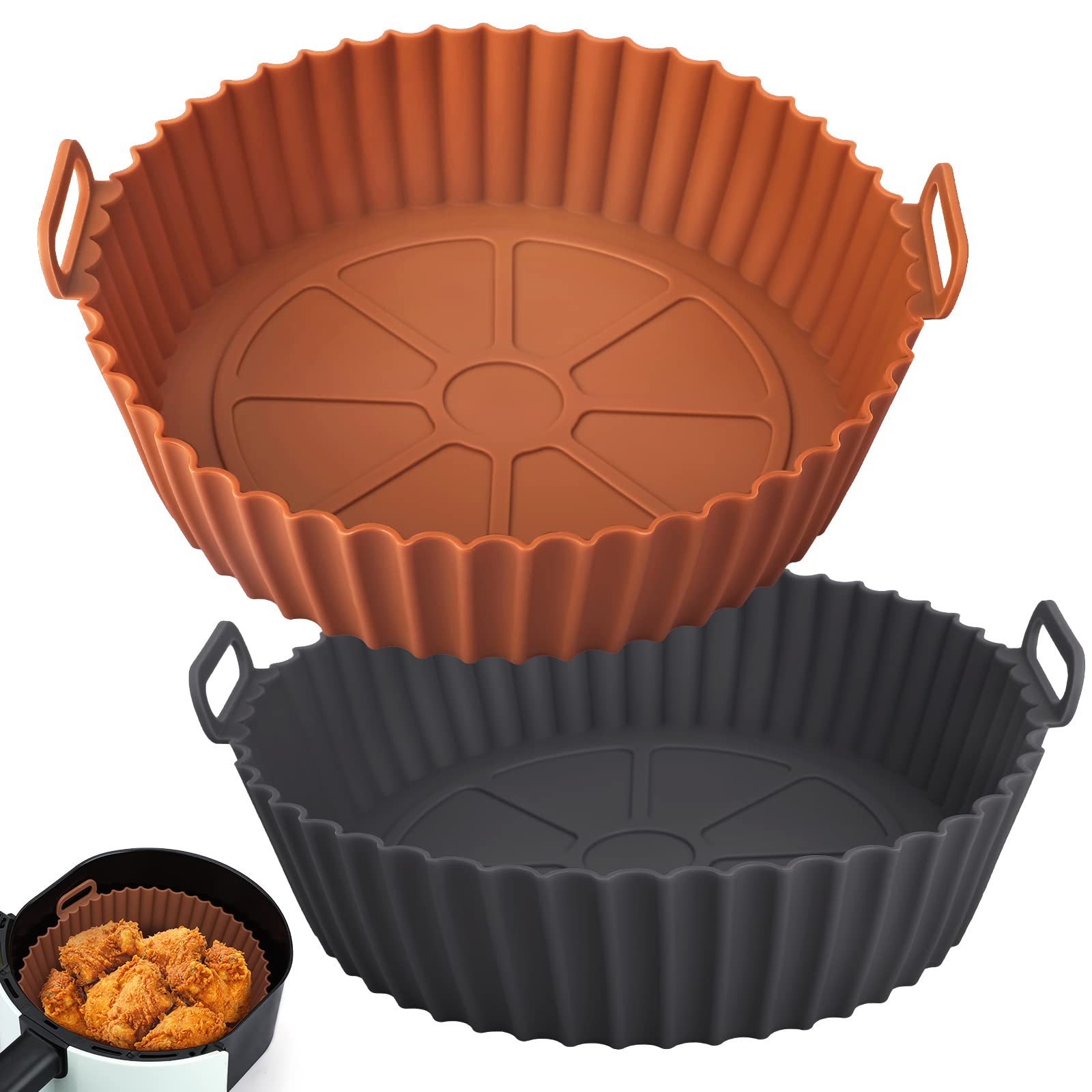 2 Pack Air Fryer Silicone Liners for Medium, Dark Grey+Brown (3 to 5QT)