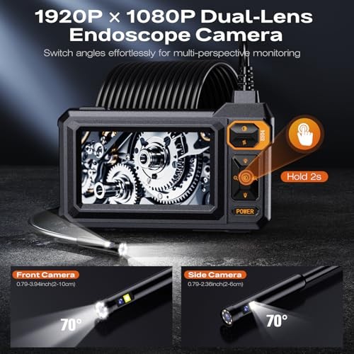 Dual Lens 1920P HD Borescope Camera 4.3" Inspect with Light for Pipe Wire