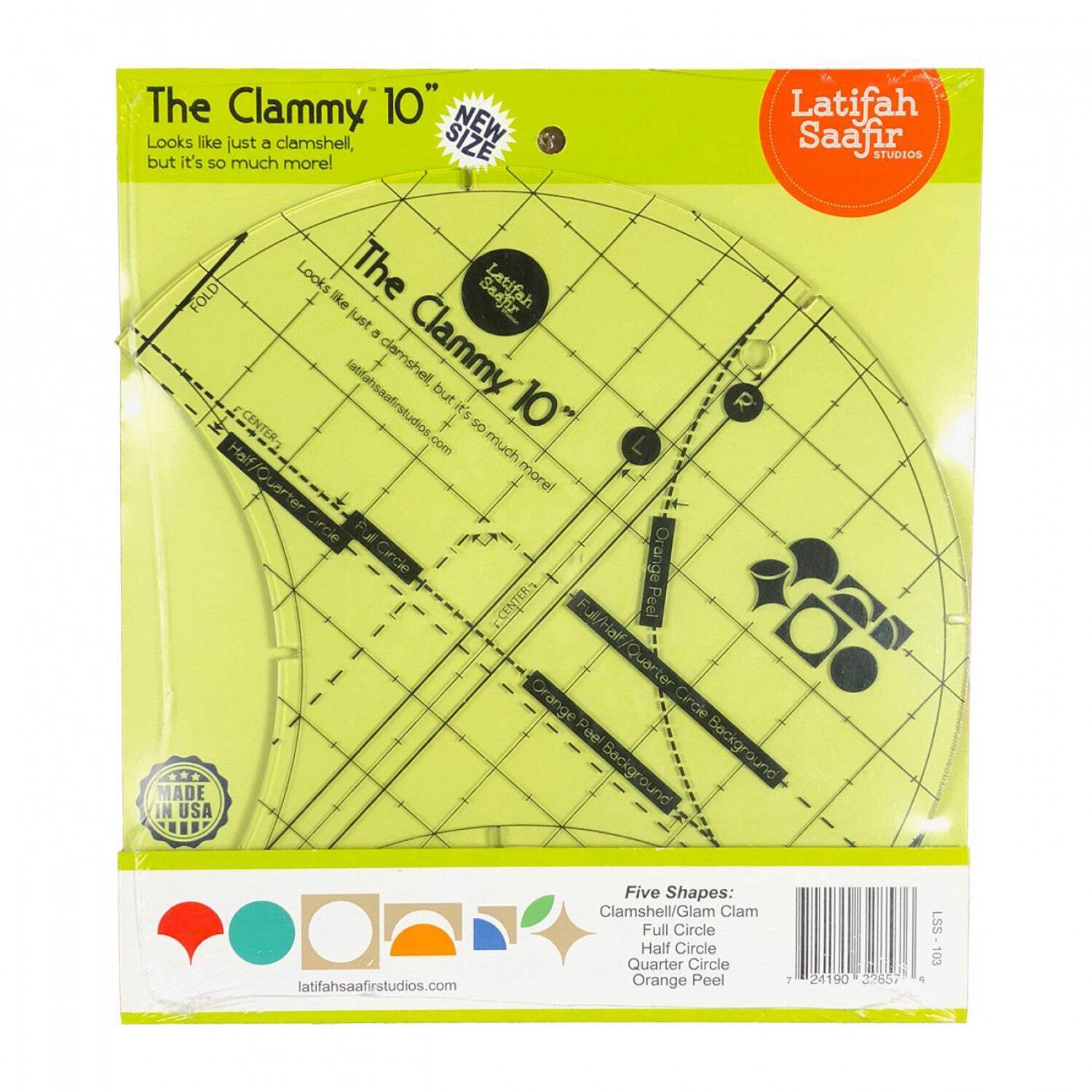 The Clammy 10-Inch Quilt Template by Latifah Saafir for Clamshell Circle Half-Ci