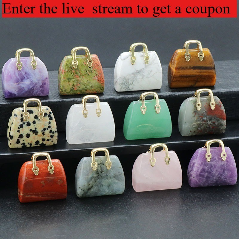 Natural Crystal Mini Handbag Pendant Gemstone Bag Charm DIY Necklace Keychain