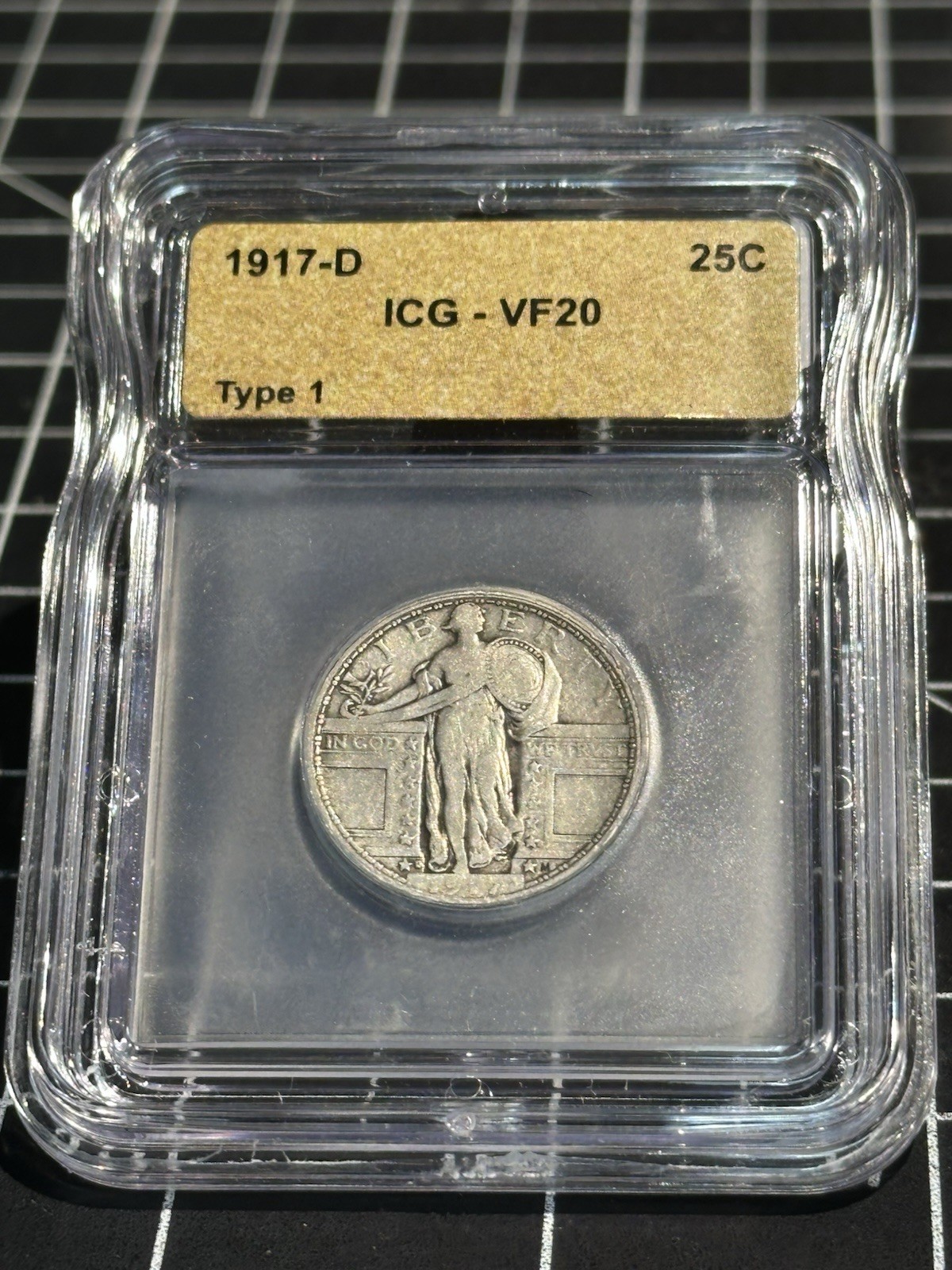 1917-D Type 1 Standing Liberty Quarter 25c ICG VF20