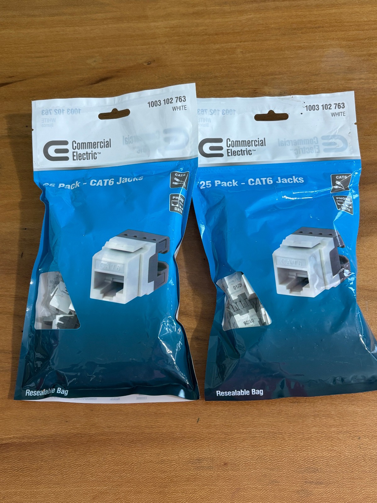 2 - Commercial Electric CAT6 Keystone Jacks White 25 Pack Model 5016-25-WH-VN
