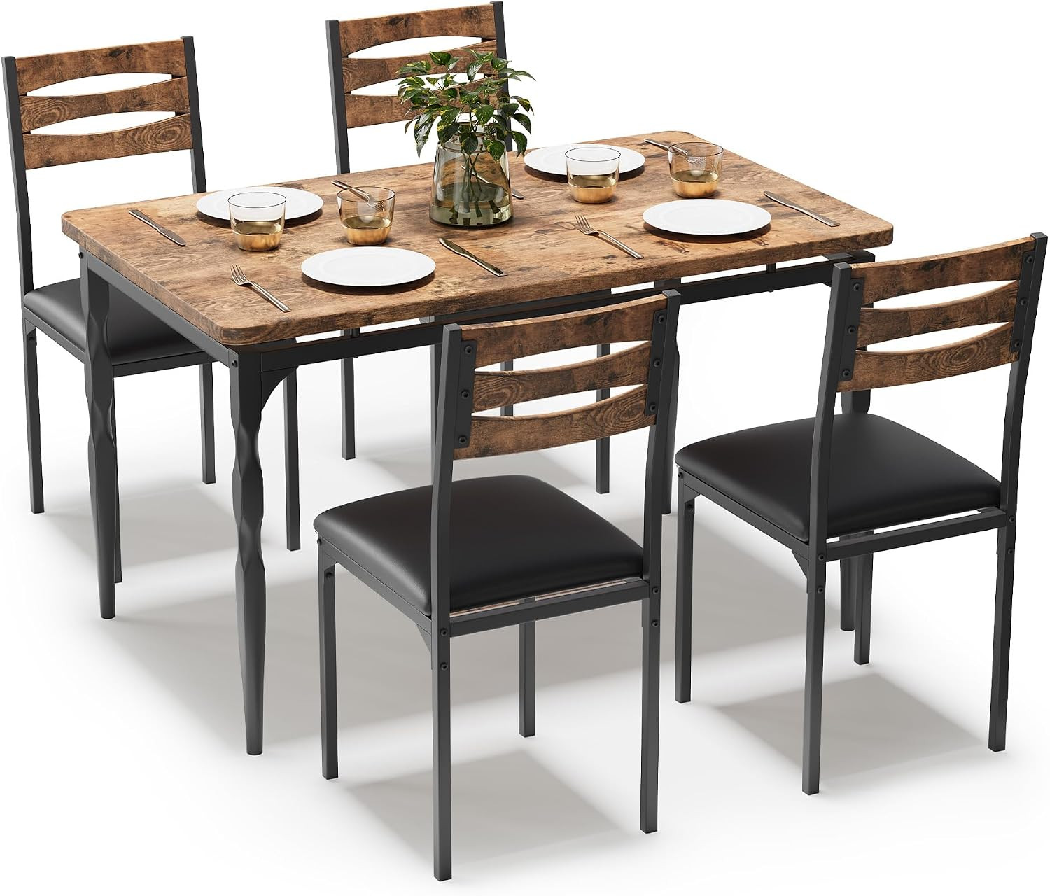 5 Piecs Dining Table Set, Farmhouse Style Dining Table and Chairs Set for 4, Din