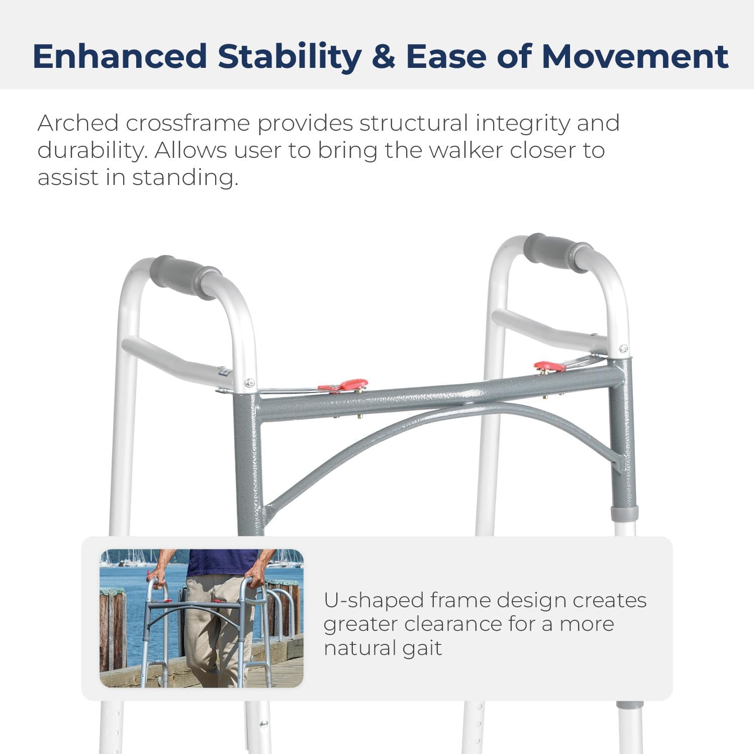 2-Button Standard Foldable Walker for Seniors & Adults - Adjustable Legs - Light