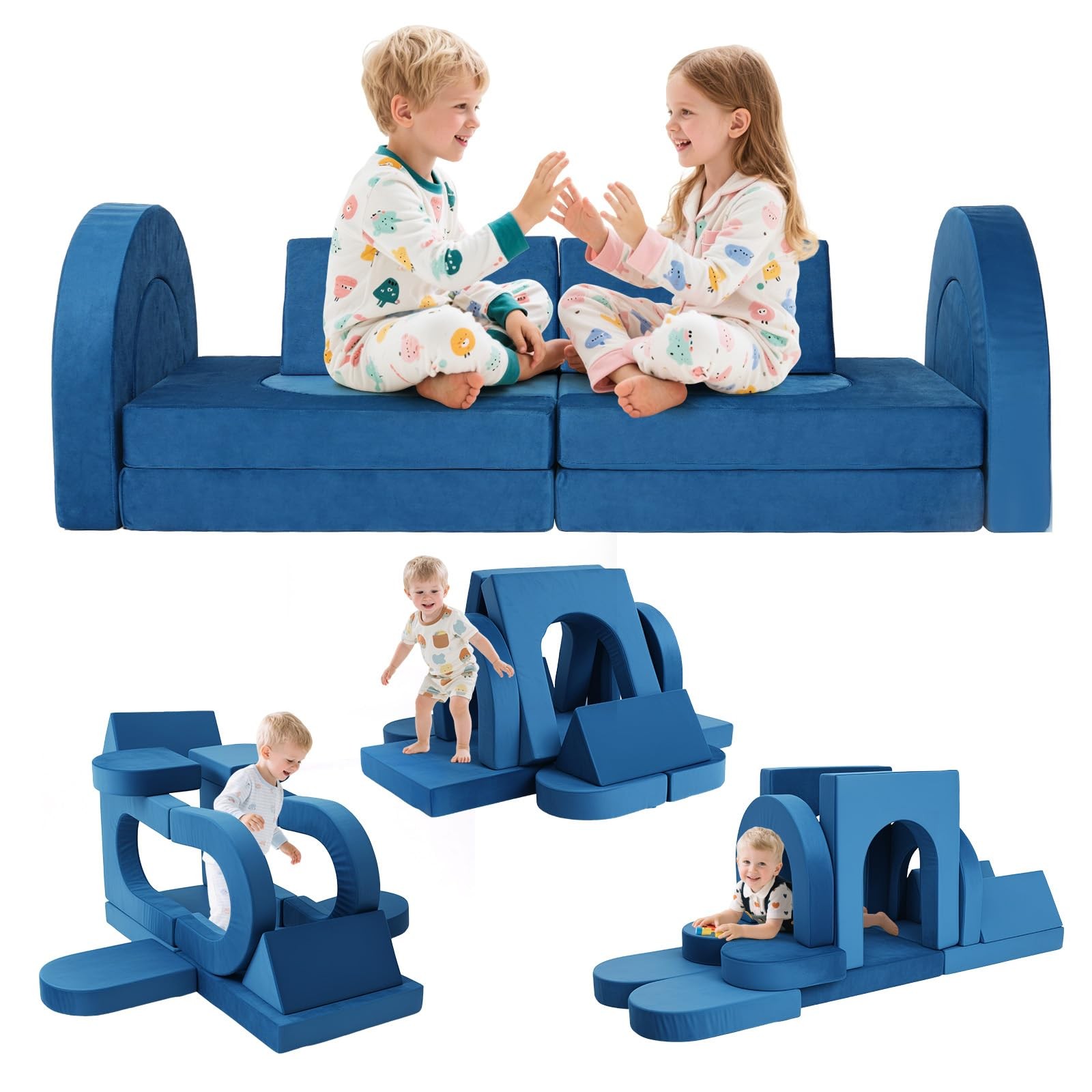 12 Pcs Modular Kids Play Couch, Toddler Couches That Fold Out, Plush Foam Cha...