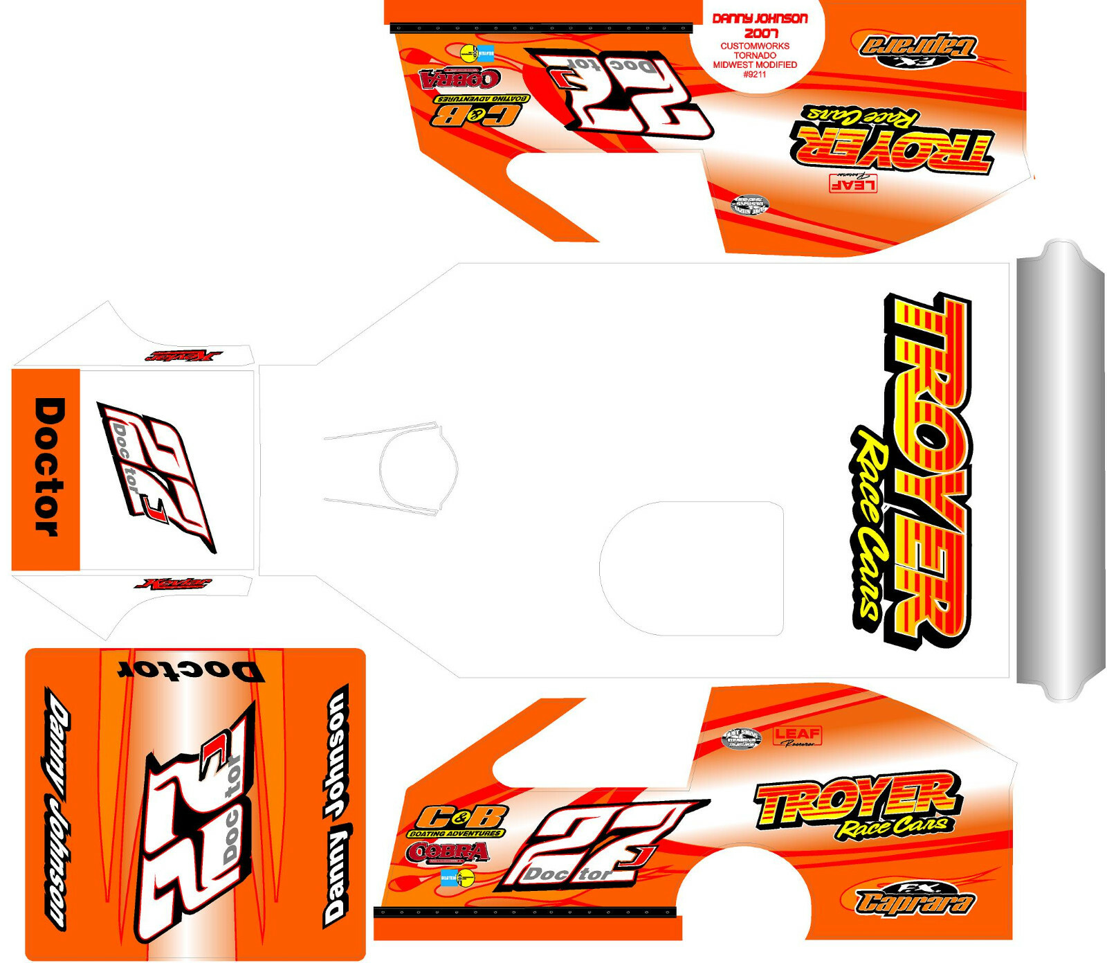 CUSTOMWORKS TORNADO MIDWEST MOD CAR 9211 Danny Johnson 2007 THEME WRAP KIT
