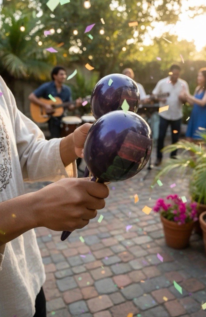 Vintage Artesanias Finas Mexican Maracas Hand Painted Purple Wood Set of 2