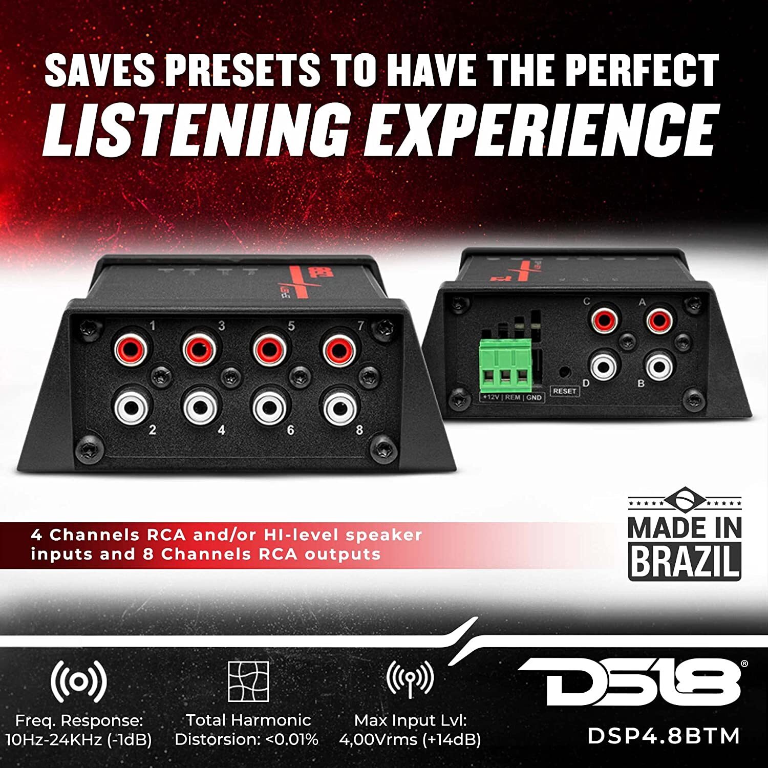 DS18 DSP Crossover Equalizer 4 Ch Digital Sound Processor Bluetooth DSP4.8BTM