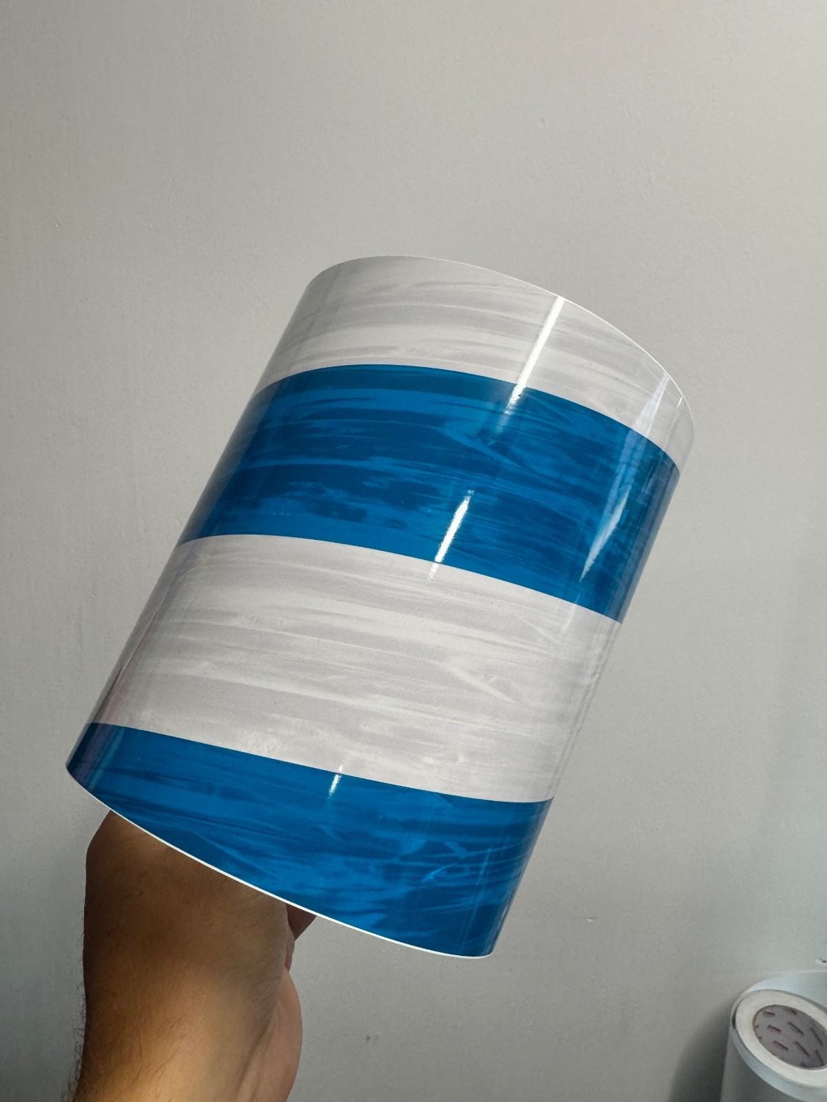 White and Blue Pearl Swirl Custom Printed Drum Wrap | 40” x 7”
