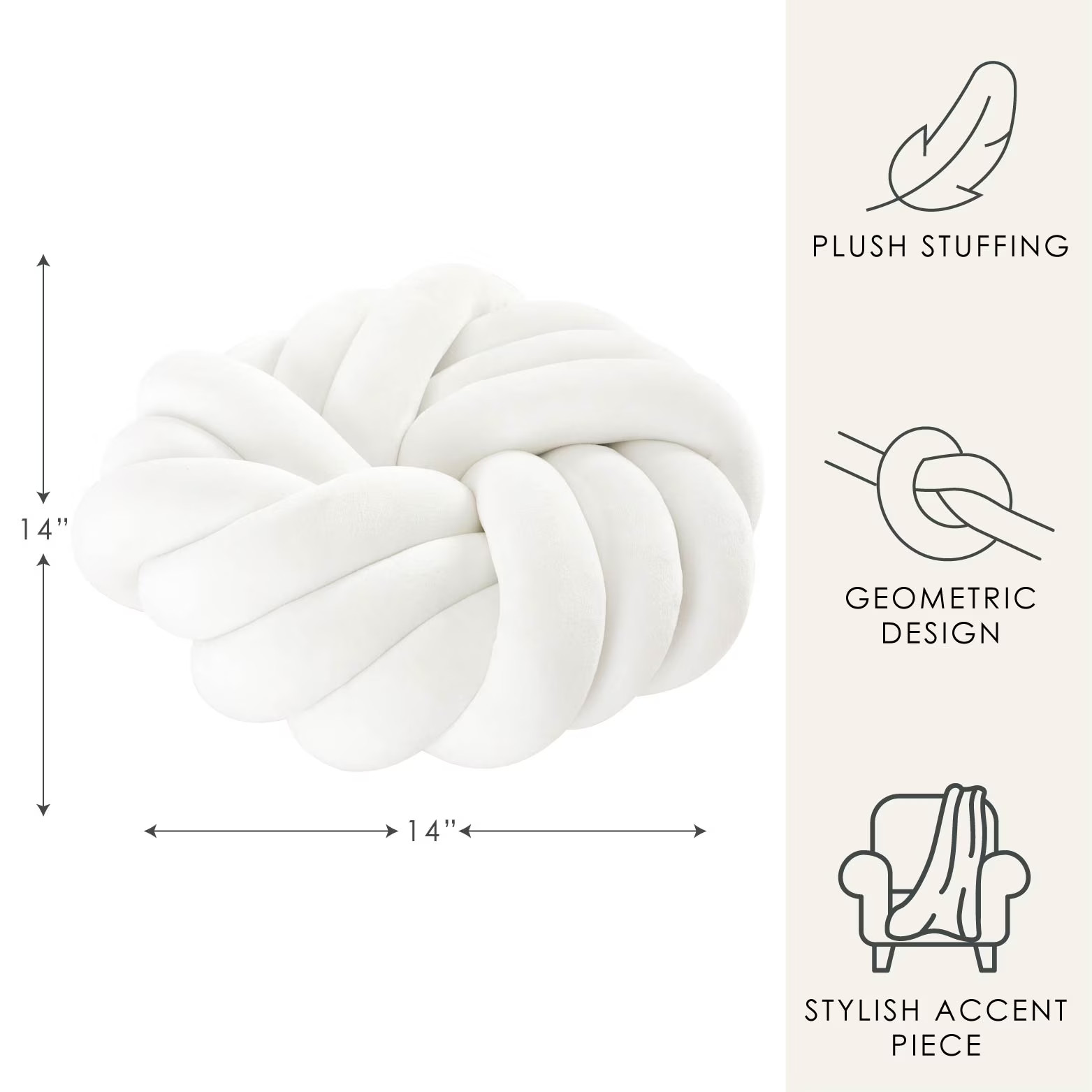 Home Decor Collection Stylehouse White Mila Knot Decorative Pillow 14" x 14"
