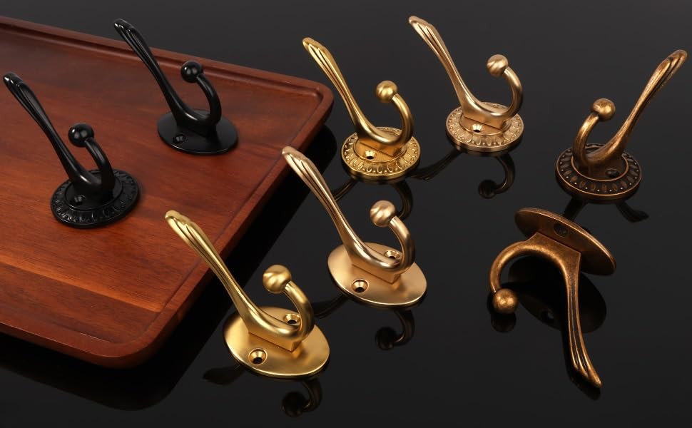 Antique Brass Heavy Duty Wall Hooks â€“ 6 Pack Rustic Coat Hooks for Hanging ...
