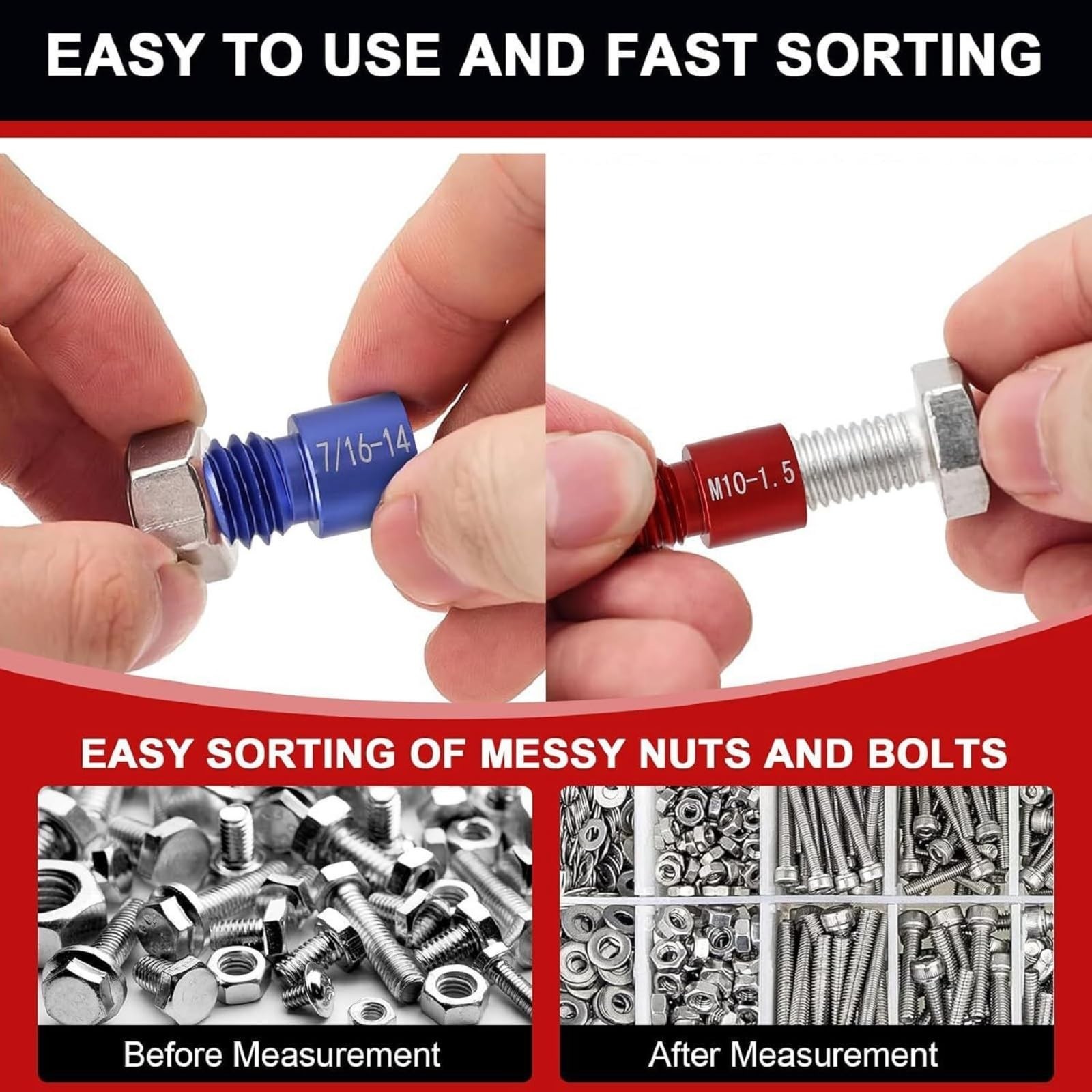 Nut and Bolt Thread Checker, Practical Thread Checker Box, 44pcs Male/Female ...