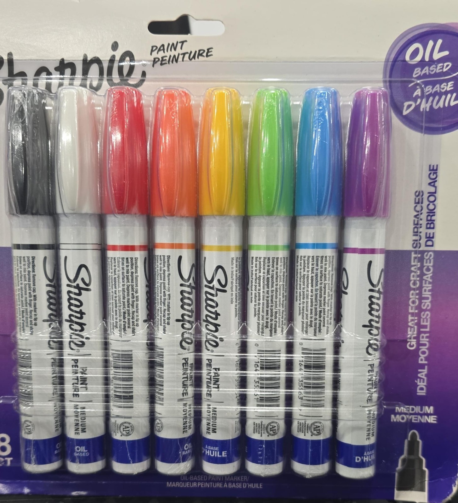 Sharpie Oil-Based Paint Markers, Medium Point, Assorted Colors, 8 Count