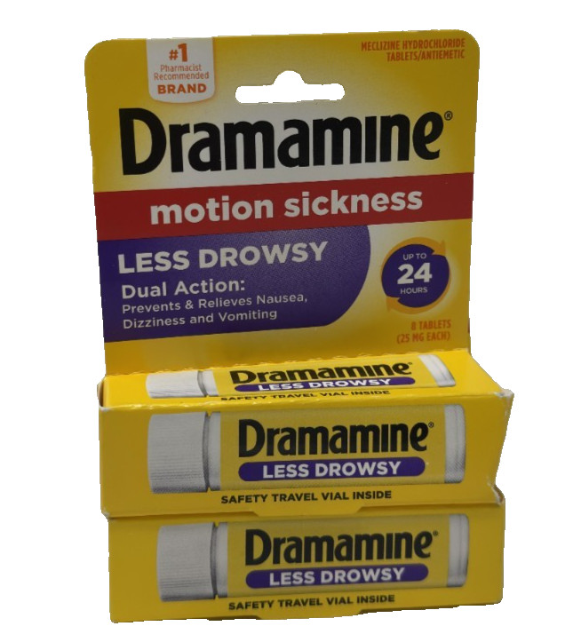 Dramamine Motion Sickness Relief Less Drowsey 24h Formula a set of 2  exp 2/2027