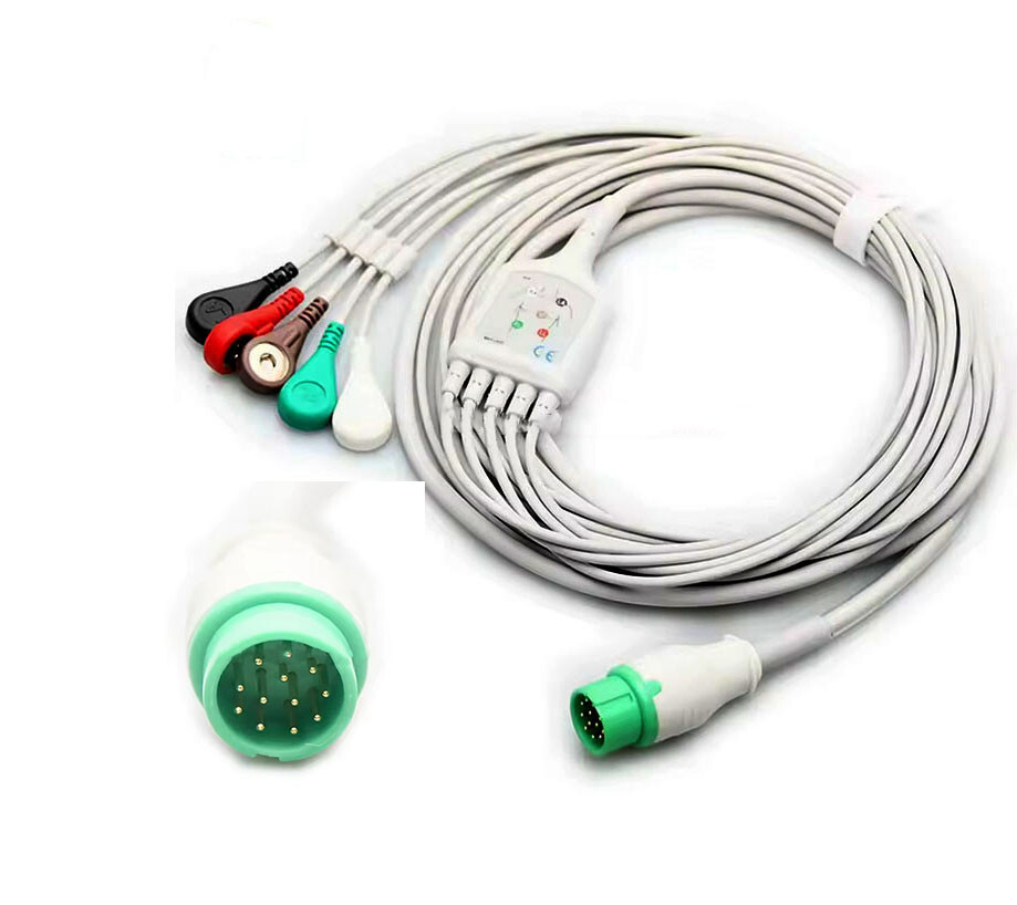 Comen ECG Cable with 5Leadwires Snap C50 C60 C80 C90 Patient-monitor Compatible