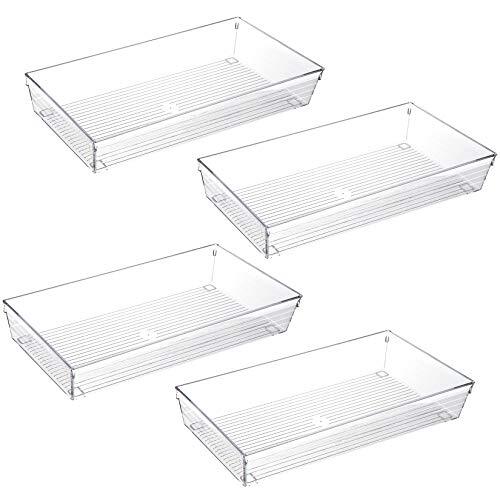 4 Pack 12"x 6" Large Size Clear Plastic Desk Drawer Organizer Tray Bathroom O...