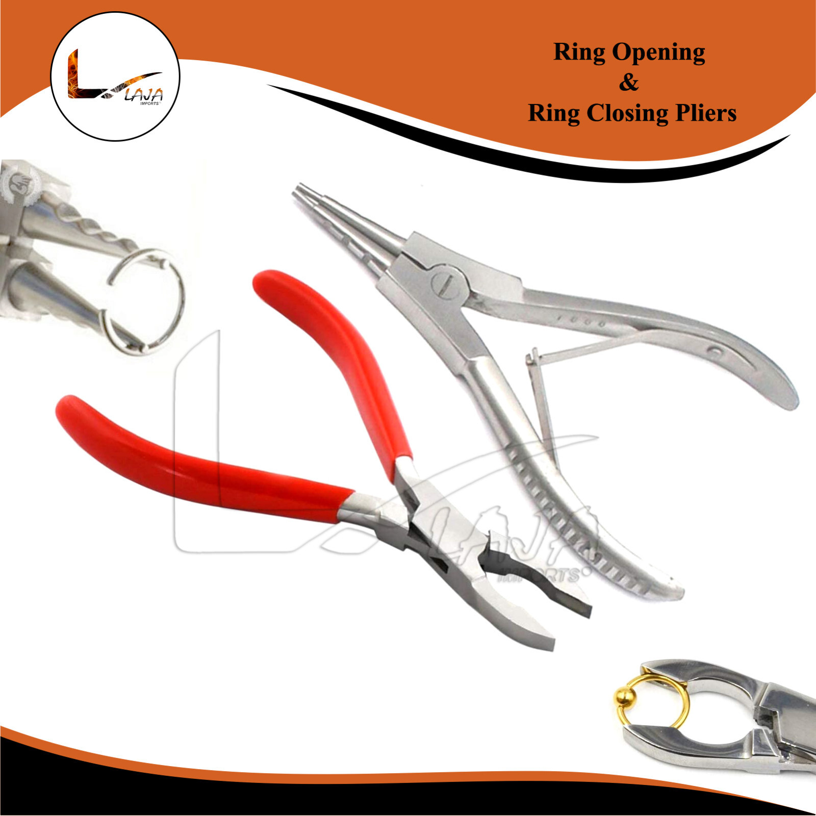Set of 2 Ring Opening And Ring Closing Pliers (Dip Red) Body Piercing Bead Tools