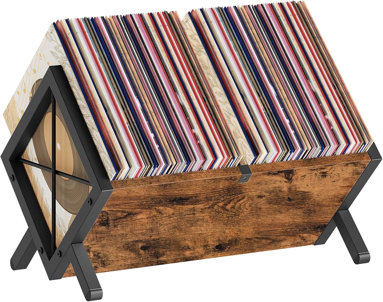 Vinyl Record Holder, Record Storage Rack Holds 80-100 LP，Wooden and Metal