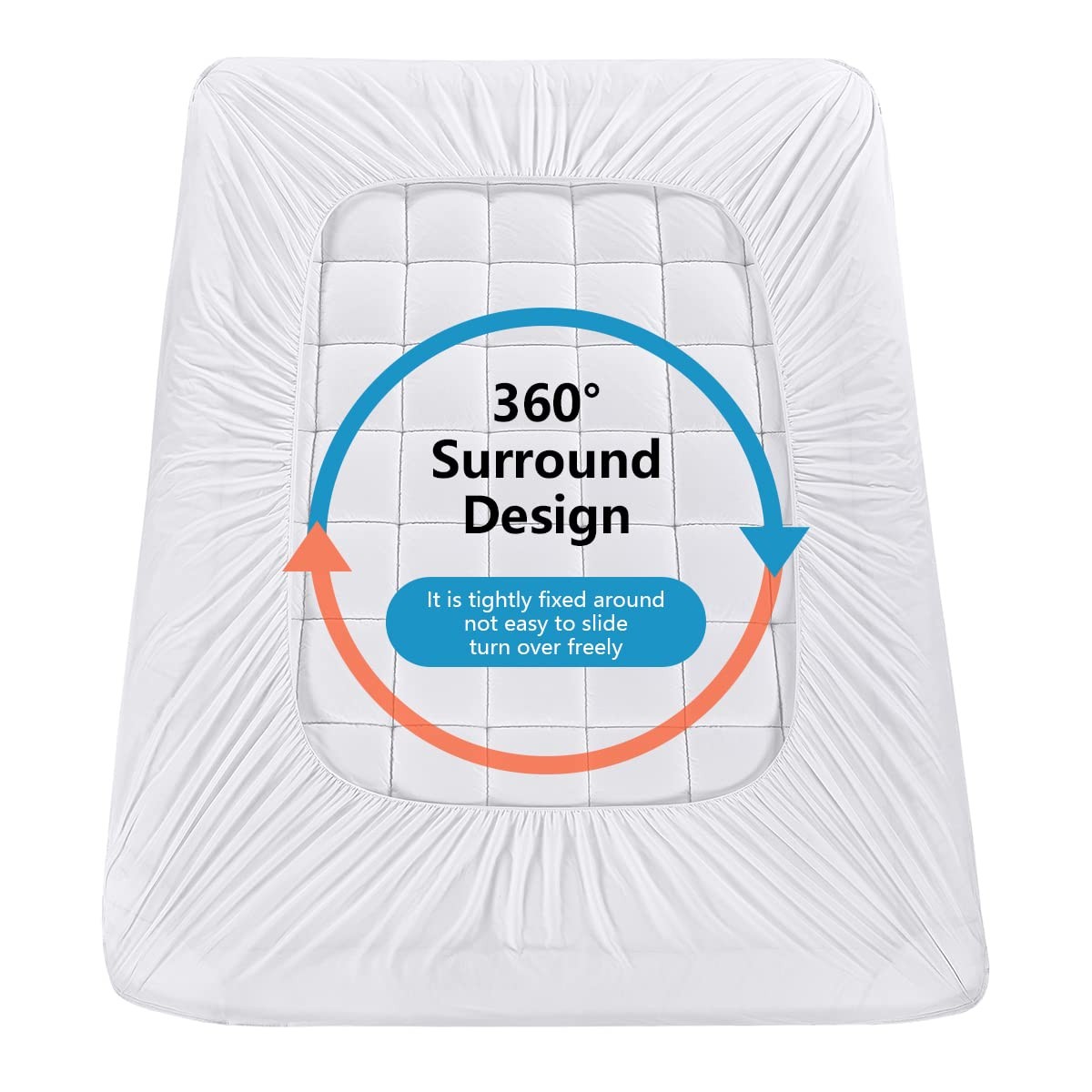 Twin Mattress Pad Cover Top with Stretches to 18” Deep Pocket Twin, White