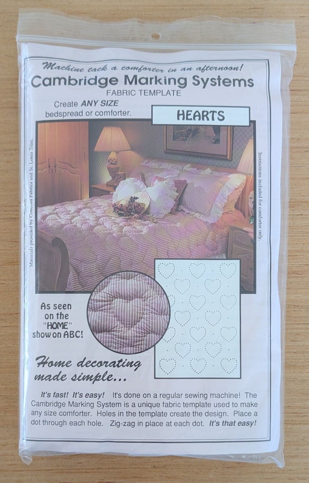 Cambridge Marking Systems Fabric Template Hearts Any Size Comforter Uncut