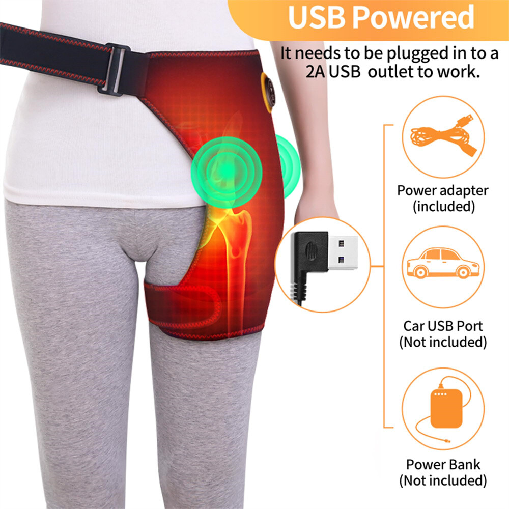 Heating Hip Wrap Brace 3 Heating Modes Adjustable Belt Pain Relief Thigh US