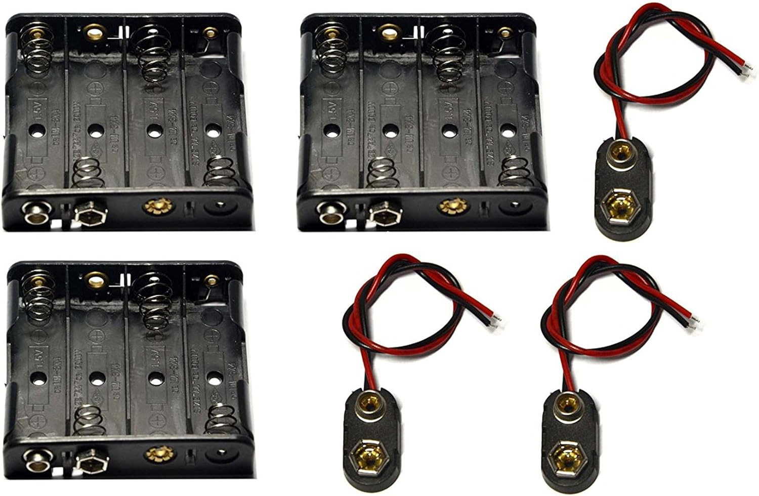 3 Pcs 4 x 1.5V (6V) AA Battery Holder Leads with 3 Pcs 9V I Type Snap Connector