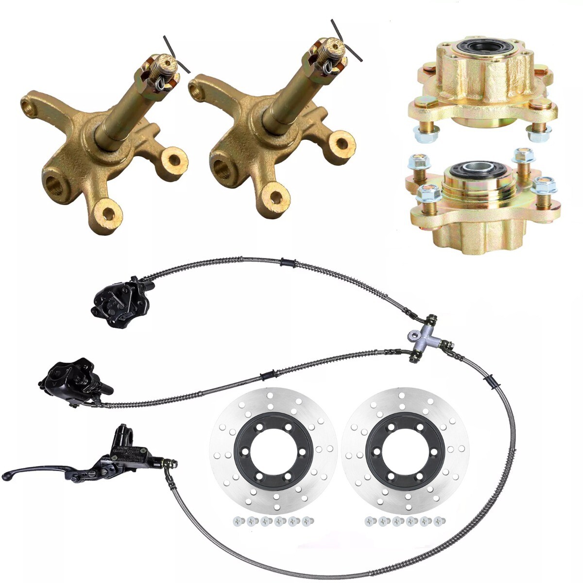 4 Stud Wheel Hubs+Steering Spindle+ Brake Caliper+Discs ATV Quad Buggy 110 125cc