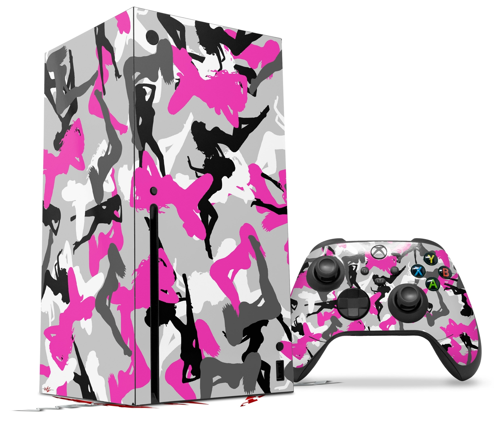 Skin Set for XBOX Series X Sexy Girl Silhouette Camo Hot Pink Fuschia
