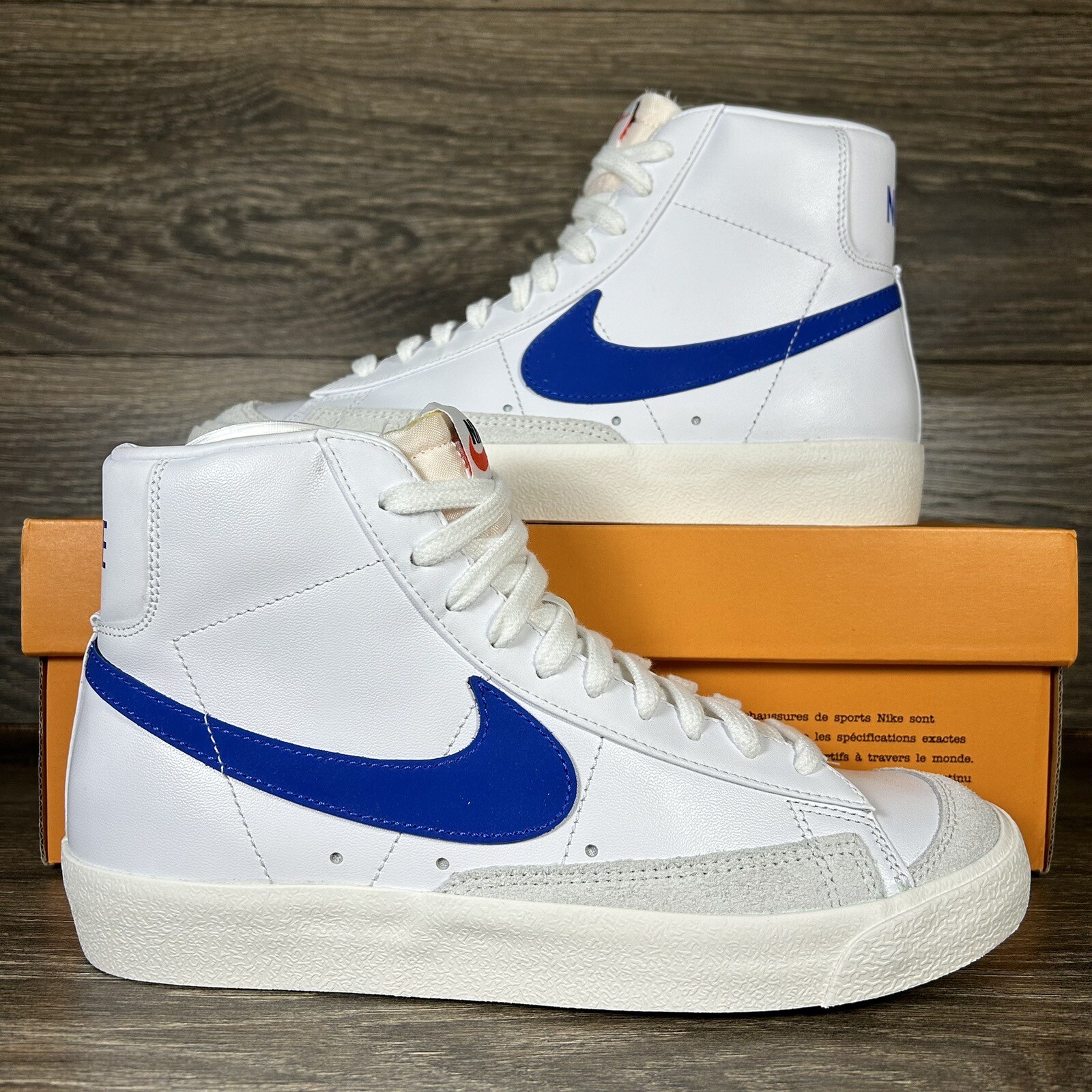 Nike Womens Blazer Mid '77 Blue White Leather Casual Shoes Sneakers Trainers New
